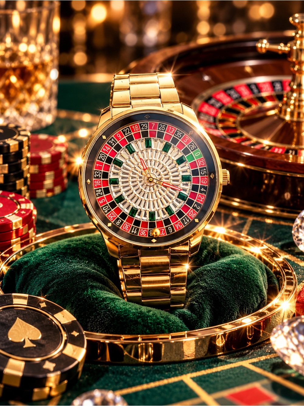 Gold Tone Roulette Casino Gambling Statement Watch